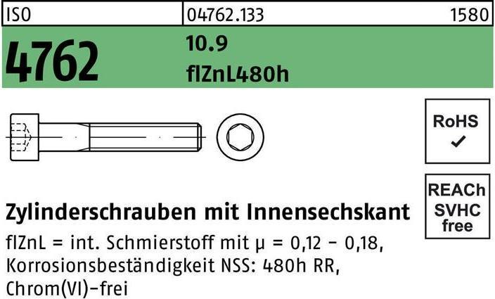 Image du produit Vis à tête cylindrique ISO 4762 à six pans creux M 6 x 16 10.9 zinklambeschbesch. (500 Vis par pièce)
