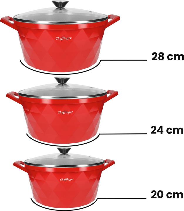 Image du produit JTI Set de casseroles - design rouge - 6 pièces (Casserole, Aluminium)