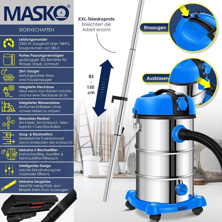Actual product image Masko Industrial Vacuum Cleaner Blue (Wet dry vacuum cleaner)