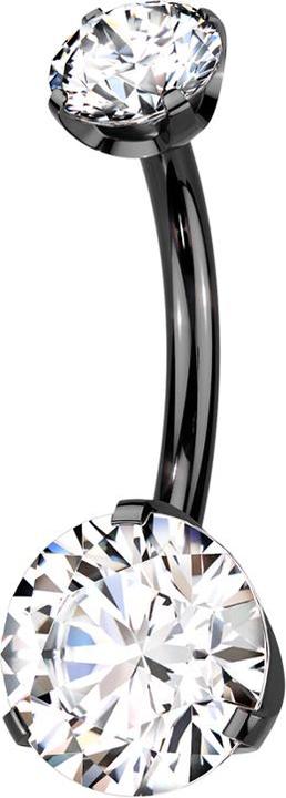 Produktbild Star Piercing Threadless Banane schwarz zwei Kristalle silber gefasst (Titan G23, ohne Messing)