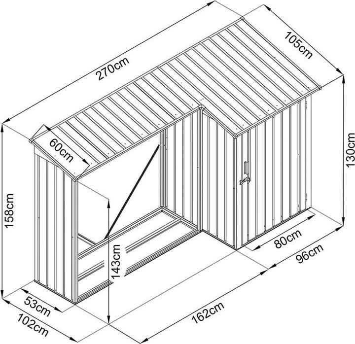 Produktbild NoName Kombi Holzunterstand und Gartengeräteraum 270 x 105 x 130/158 cm