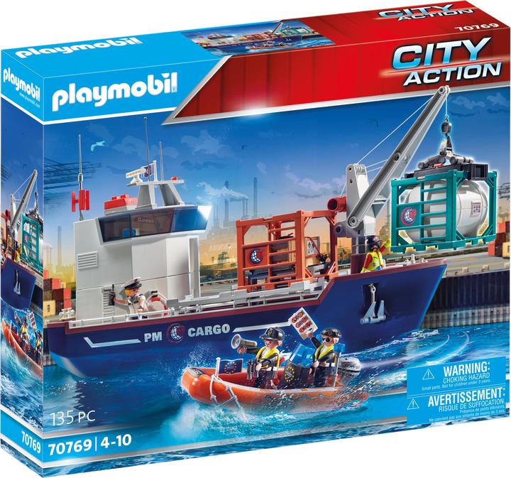 Playmobil Grosses Containerschiff mit Zollboot (70769, Playmobil City Action)