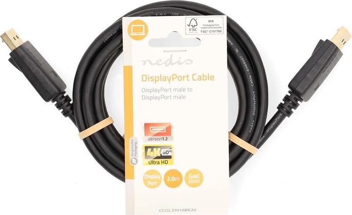 Actual product image Nedis DisplayPort cable | DisplayPort male | DisplayPort male | 4K@60Hz | Nickel-plated | 2.00 m (2 m, DisplayPort)