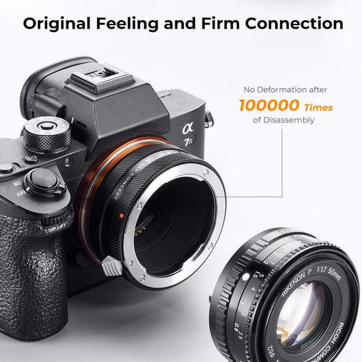 Actual product image K&F Concept High Precision lens adapter, matte paint, orange, PK-E IV PRO
