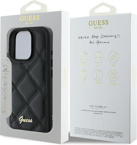 Actual product image Guess GUHCP16XPSQSQSK iPhone 16 Pro Max 6.9" czarny/black hardcase Quilted Metal Logo (Apple iPhone 16 Pro Max)