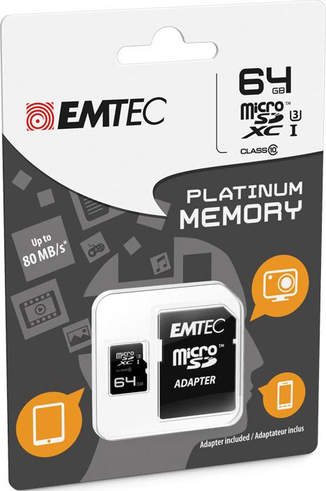 Emtec 64GB microSDXC Platinum UHS-I Klasse 10 (64 GB, microSDXC, U3, UHS-I)