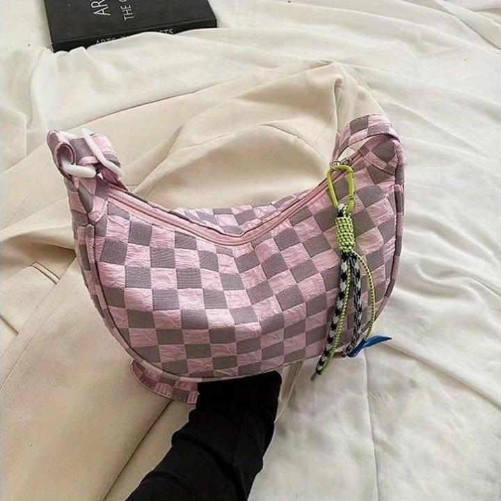 Image du produit Only-Bags.Store Sac à bandoulière chic en toile écossaise - grande capacité avec doublure en nylon et fermeture à