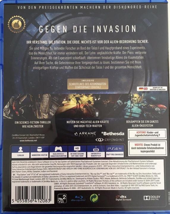 Image du produit Sony Prey PlayStation 4, 100% Uncut, PS4, FR-Version (PS4, DE)