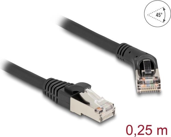 Actual product image Delock RJ45 network cable Cat.6A S/FTP plug 45ï¿½ angled to the right to plug straight 0.25 m (S/FTP, CAT6a, 0.25 m)