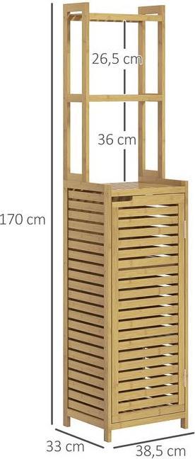 Actual product image Swisshandel24 Bathroom cabinet, bamboo, cabinet compartment, 3 open compartments, anti-tilt protection, natural