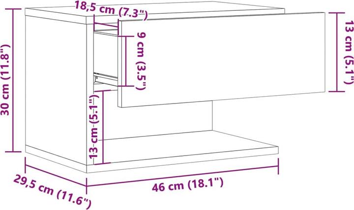 Produktbild VidaXL Wand Nachttisch Nachtschrank Nachtkommode Hängend 2 Stk. Altholz-Optik (46 x 29.5 x 30 cm)