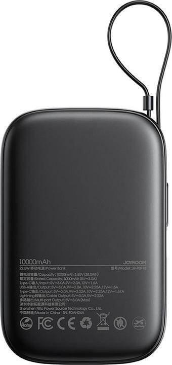 Image du produit Joyroom JR-PBF18 22.5W 10000mAh Powerbank with Built-in Lightning Cable + USB-C Cable 0.25 cm - Blac (10000 mAh, 22.50 W)