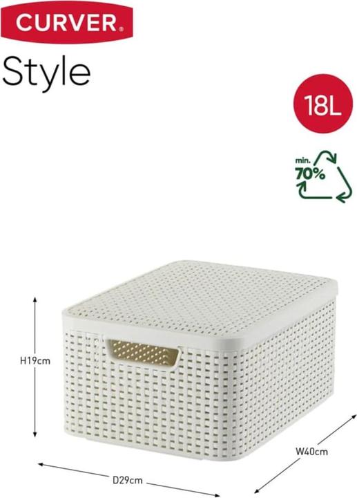 Actual product image Curver Basket with lid Rattan Style M cream (40 x 29 x 19 cm, 18 l)