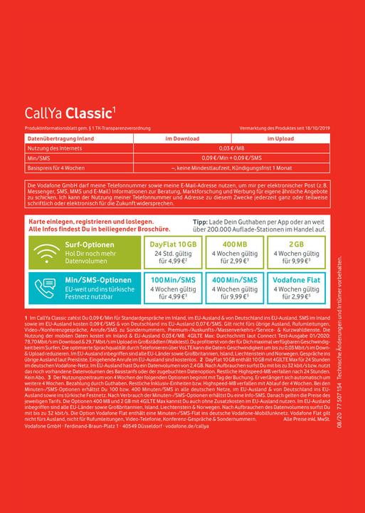 Produktbild Vodafone CallYa Classic FH Triple SIM