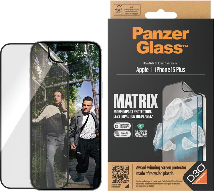 Immagine prodotto PanzerGlass Pellicola protettiva MATRIX con D3O Ultra-Wide Fit (1 Pezzo/i, Apple iPhone 15 Plus)