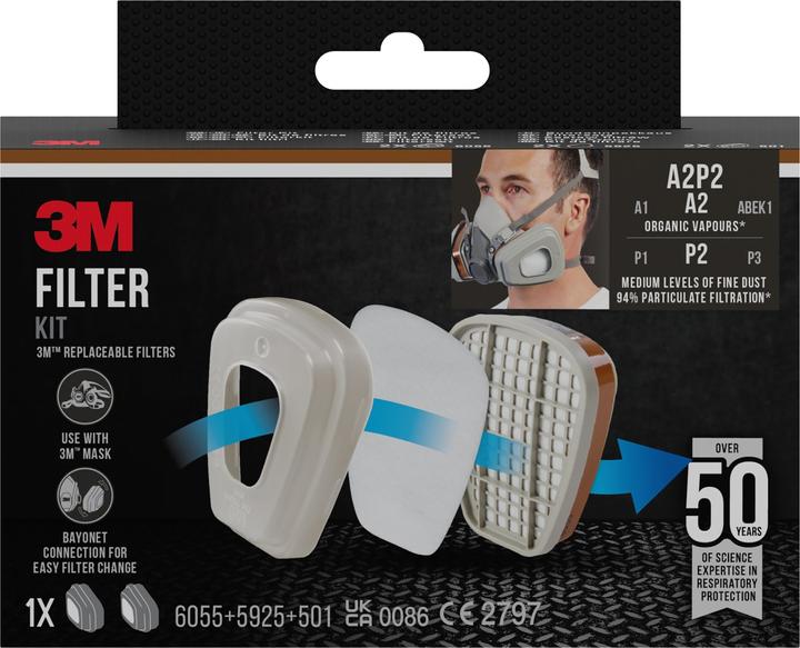 Produktbild 3M Ersatzfilter für Atemschutz Halbmaske 6002C (A2P2, 2 x)