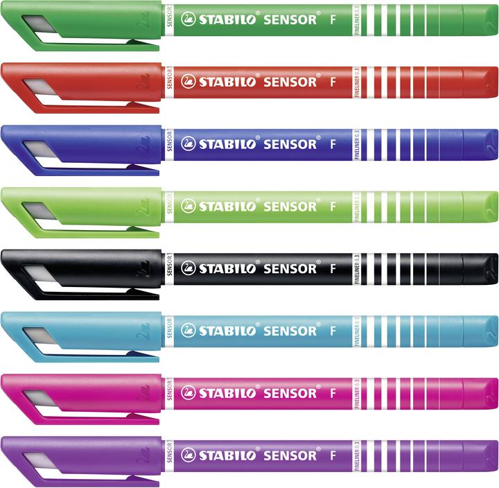 Actual product image STABILO SENSOR F Finliner with spring-loaded sharpener (8 colours, 8 x)