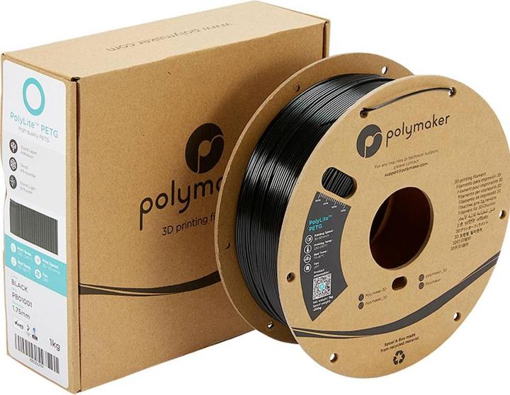 Immagine prodotto Polymaker PolyLite PETG V2 - Nero - 1,75 mm (PETG, 1.75 mm, 1000 g, Nero)