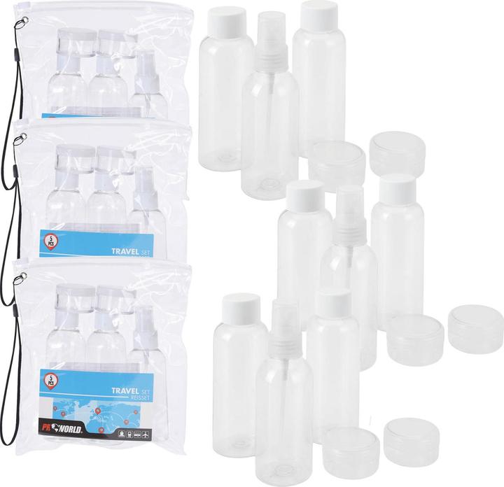 Image du produit ProWorld Set de bouteilles de voyage pour bagage à main, 15 pièces (Flacons pour liquide)