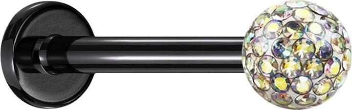 Image du produit Star Piercing Micro Labret noir avec boule de cristal multicolore couche protectrice d'époxy (sans laiton, Titane G23)