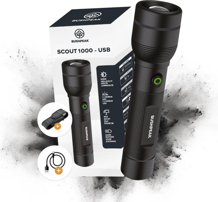 Produktbild Bushpeak Taschenlampe Scout 1000 - USB (15.50 cm)