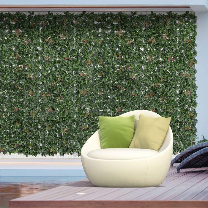 Produktbild Swisshandel24 Künstliche Pflanzenwand 12 Stück UV-Schutz Sichtschutz, Glanzmispeln Design, 50x50 cm, für Garten Ou (50 cm)