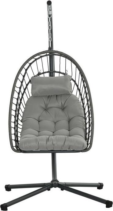 Produktbild Swisshandel24 Rattan Hängesessel 194 cm klappbar, Indoor Outdoor, bis 100 kg hellgrau (100 kg)