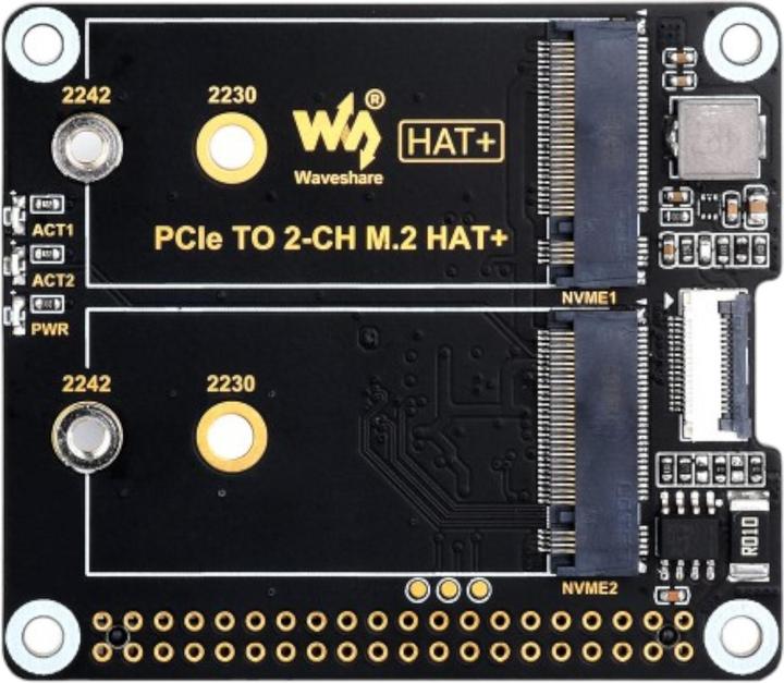Actual product image WaveShare PCIe to M.2 HAT+ double SSD adapter for Raspberry Pi 5