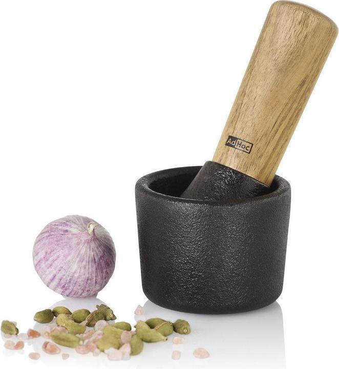 Produktbild AdHoc Mörser Camo.7, Gusseisen/Akazienholz, D: 6,5 cm, H: 5 cm, Stössel D: 4,2 cm, H: 12,8 cm