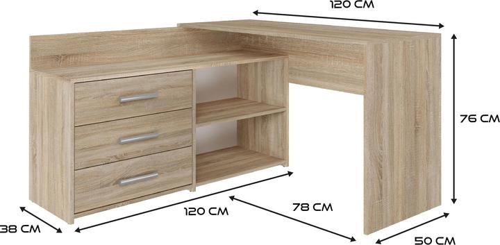 Immagine prodotto Topeshop Biurko narożne + komoda DANY 120x50xH76 sonoma (50 x 120 x 76 cm)