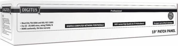 Produktbild Digitus CAT 6 Klasse E Patch Panel geschirmt 16-Port RJ45 8P8C LSA 1HE Rack Mount Farbe Grau RAL 7035