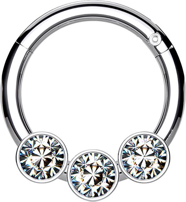 Produktbild Star Piercing Micro Segmentring klappbar silber drei Kugeln Kristalle silber (Chirurgenstahl 316L)