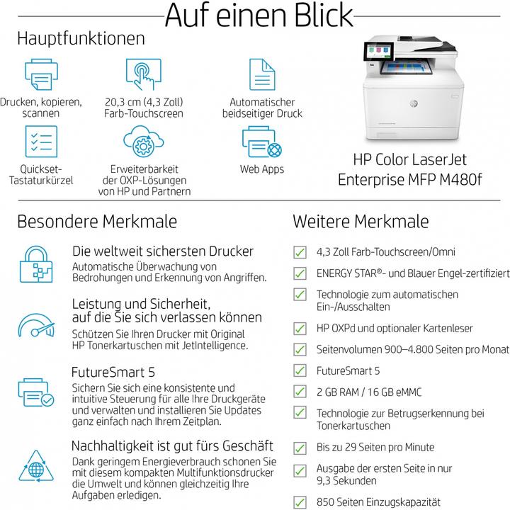 Image du produit HP LaserJet Enterprise MFP M480f couleur (Laser, Couleur)
