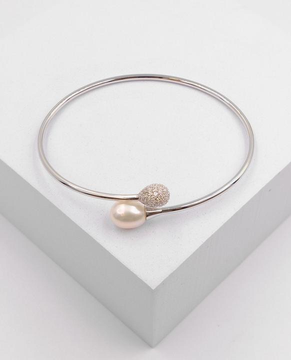 Immagine prodotto Muau Bangle argento 925 perla d'acqua dolce 8-8.5mm zircone (Argento 925)