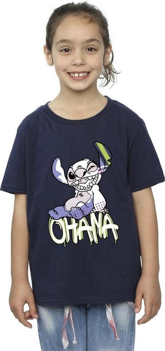 Actual product image Disney Girls Lilo And Stitch Ohana Graffiti Cotton T-Shirt (140, 146)