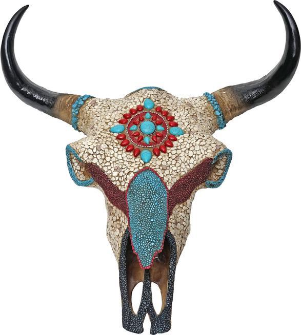 Immagine prodotto Swisshandel24 Cranio di mucca Deco HWC-D31, Trofeo con testa di toro e testa di mucca con mosaico, poliresina