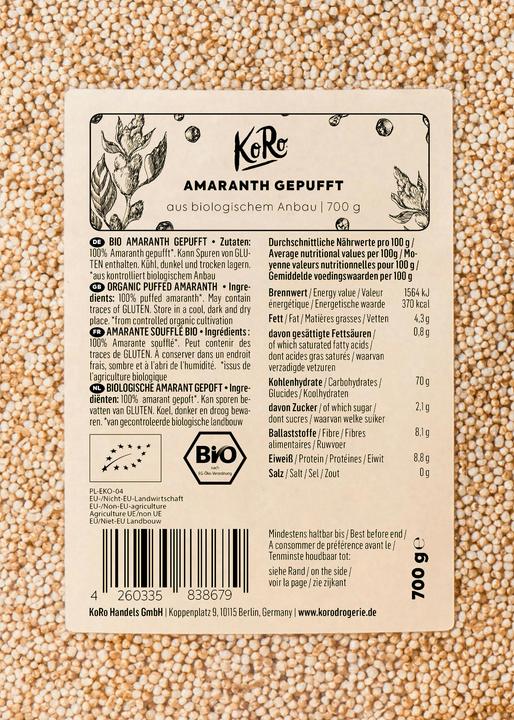 Nährwerte und Zutaten KoRo Bio Amaranth gepufft (700 g)