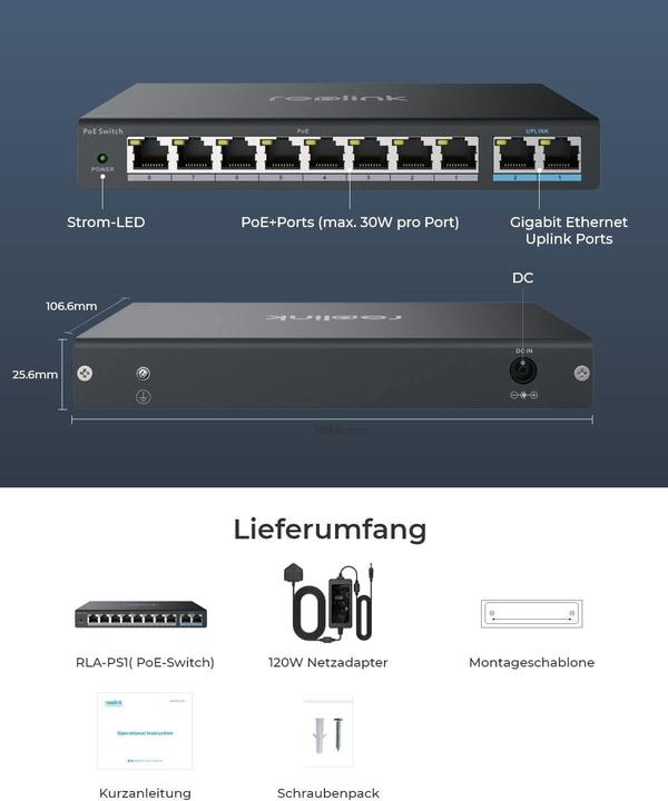 Produktbild Reolink RLA-PS1 (802.3af (PoE), 802.3at (PoE+), 120 W)