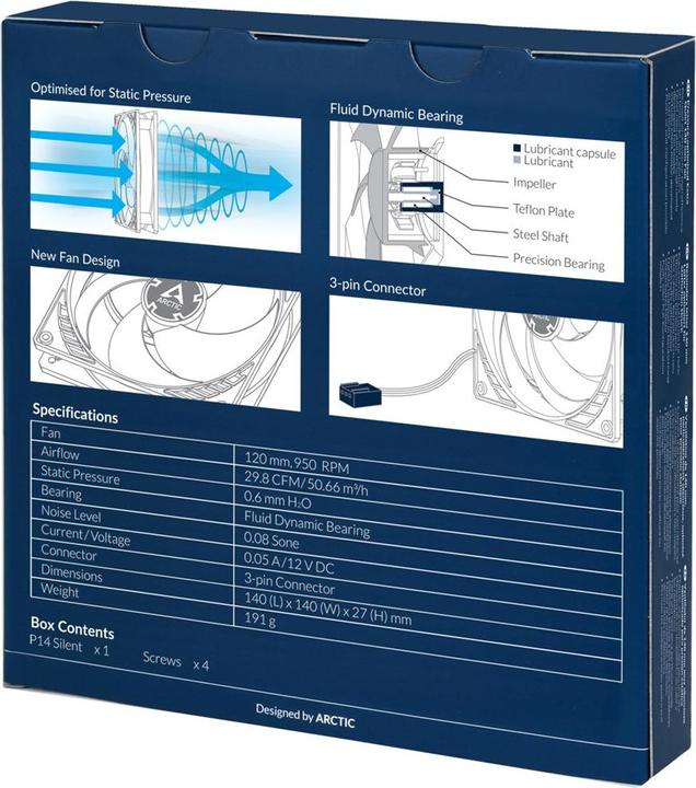 Produktbild Arctic P14 Silent – Besonders leiser 140 mm Lüfter optimiert für statischen Druck (140 mm, 1 x)