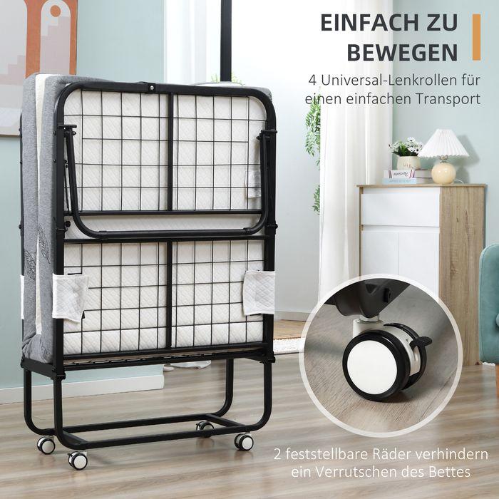 Image du produit Swisshandel24 Lit d'appoint Lit pliant avec roulettes Acier+mousse Blanc+noir 200 x 75 x 42,5 cm (75 x 200 cm)