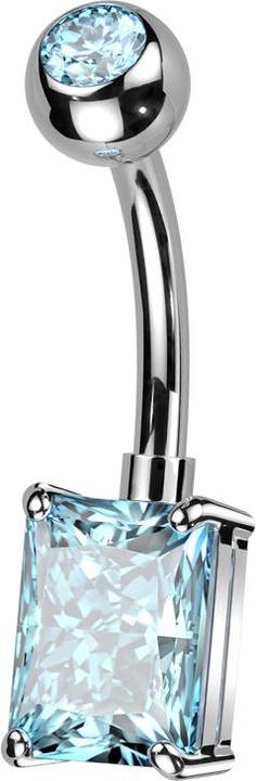 Produktbild Star Piercing Banane silber mit Kugel silber Kristall aqua und grossem rechteckigem Kristall aqua (Messing, Titan G23)