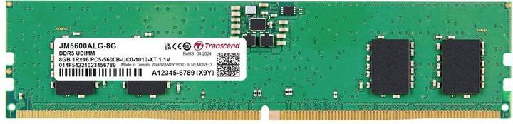 Image du produit Transcend DDR5 8Go JetRam 5600MHz U-DIMM 1Rx16 1Gx16 CL46 1.1V (1 x 8GB, 5600 MHz, RAM DDR5, U-DIMM)
