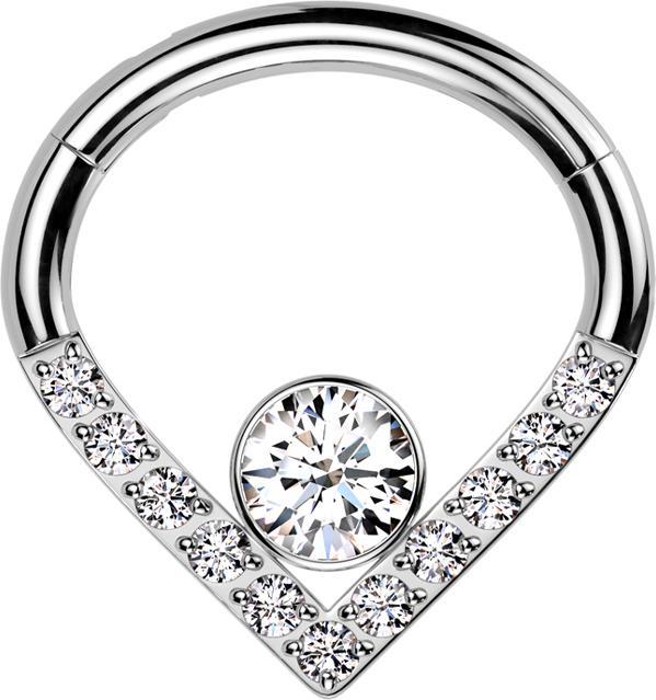 Star Piercing Micro Segmentring klappbar Winkel silber Kristalle silber grosser Kristall silber (ohne Messing, Titan G23)