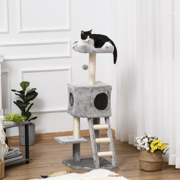 Image du produit PawHut Arbre à chat avec niche pour chat (120 cm, Gris clair)