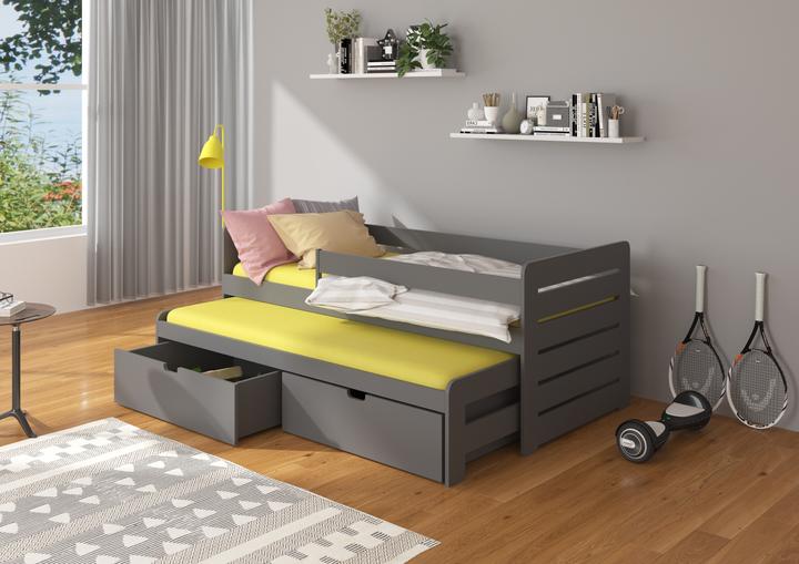 Actual product image ADRK Furniture Double Bed with Railing and Mattresses TOMI 200x90 (200cm x 90cm)