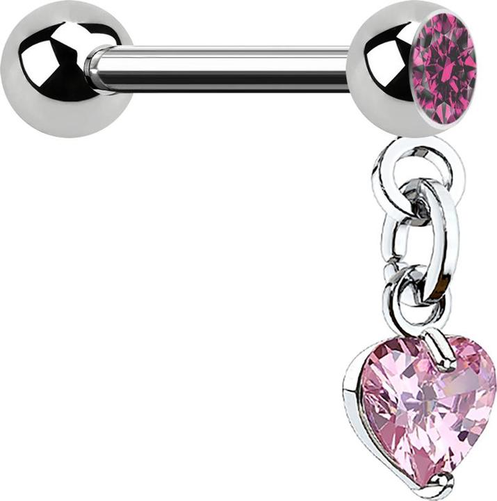Image du produit Star Piercing Micro Barbell silber mit Kugel und Anhänger Herz Kristall pink (Acier chirurgical 316L, Laiton)