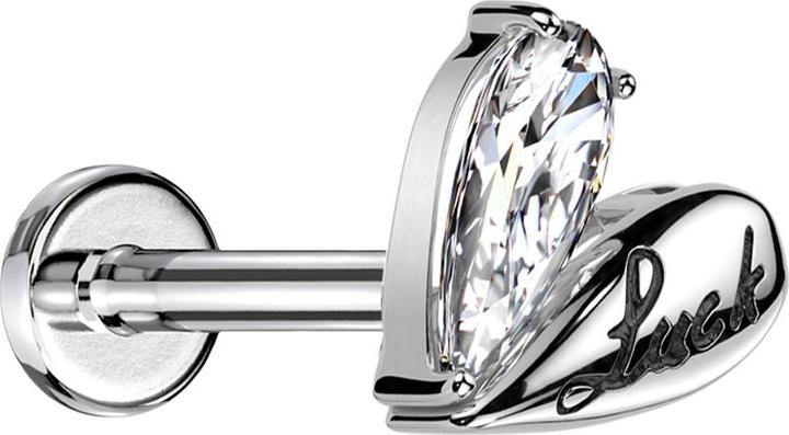 Star Piercing Micro Threadless Labret silber Herz Luck silber Kristall silber (Chirurgenstahl 316L, Messing)