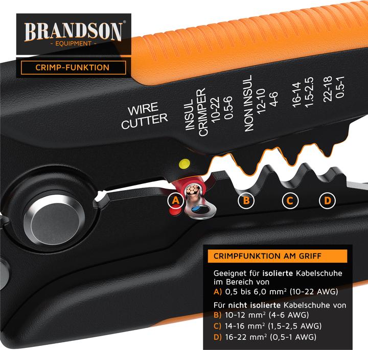 Actual product image Brandson Stripping pliers self-adjusting, 10-24 AWG, crimping pliers for stripping, cable cutter 0.2 - 6mm² ⌀ (210 mm)