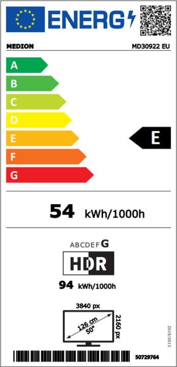 Energie-Label Medion LIFE® X15071 (MD 30922) Android TV™ (50", LCD, 4K)