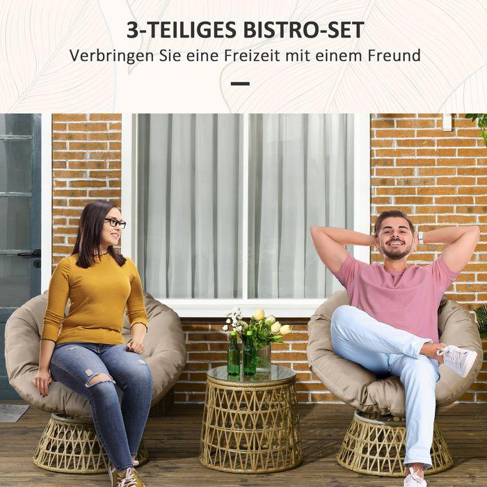 Image du produit Swisshandel24 Gartenmöbel-Set 3-tlg., Bistro-Set inkl. Couchtisch, 2 Stühle, Gartensitzgruppe mit Kissen, Gartenga (45 cm)